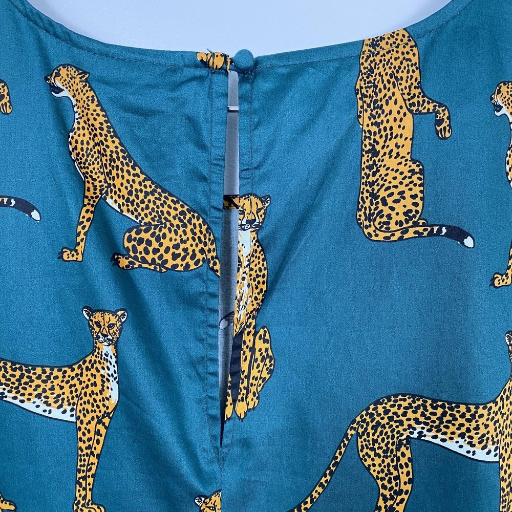 NWT ModCloth Dress Womens Small Green Cheetah AnimalPrint FitFlare Cotton Pocket - Picture 6 of 13